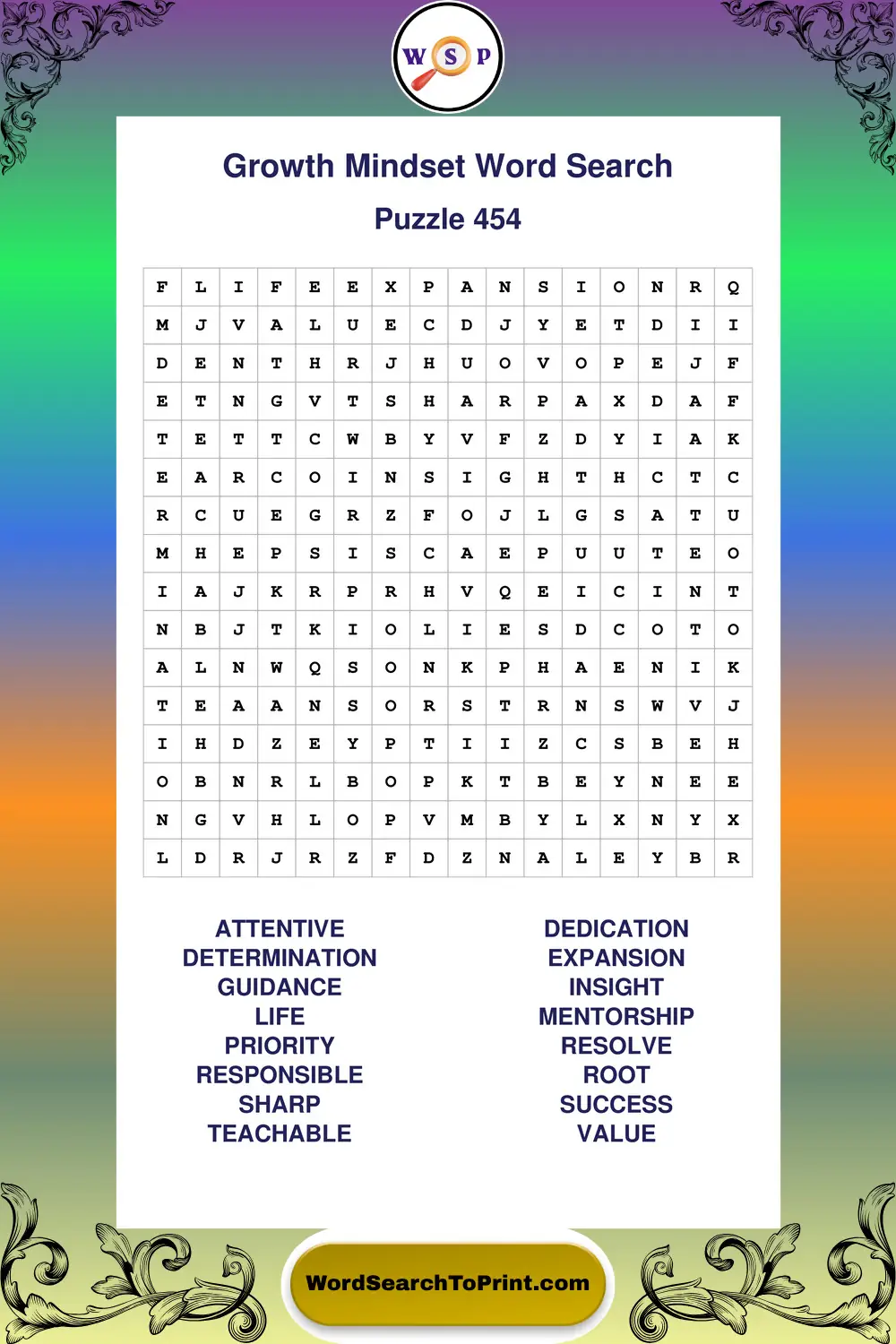 Growth Mindset Word Search Puzzle 454