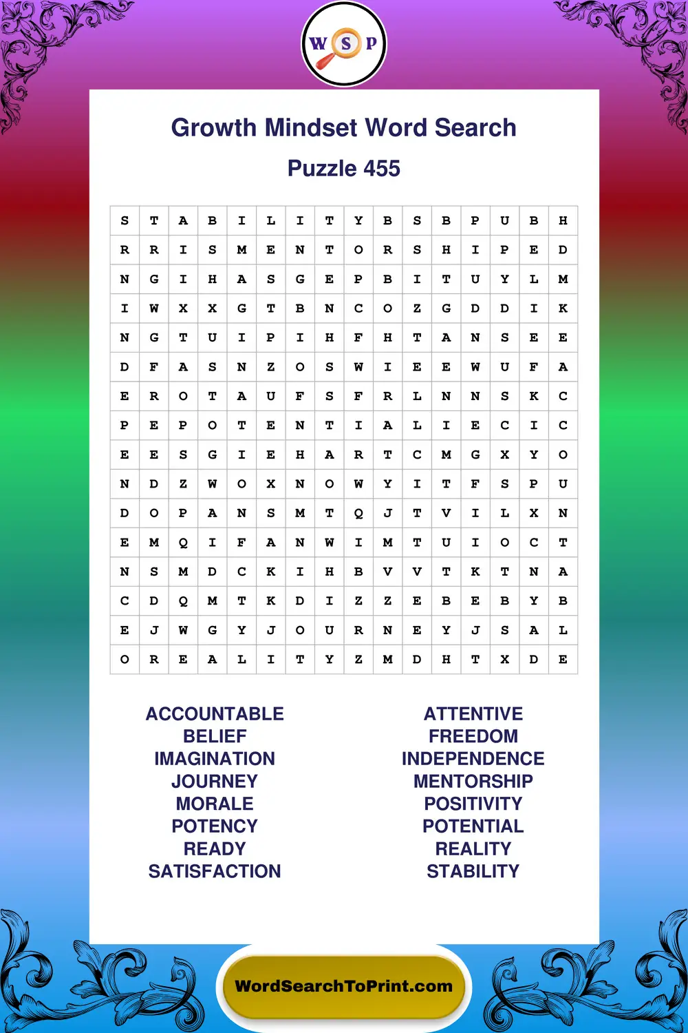 Growth Mindset Word Search Puzzle 455