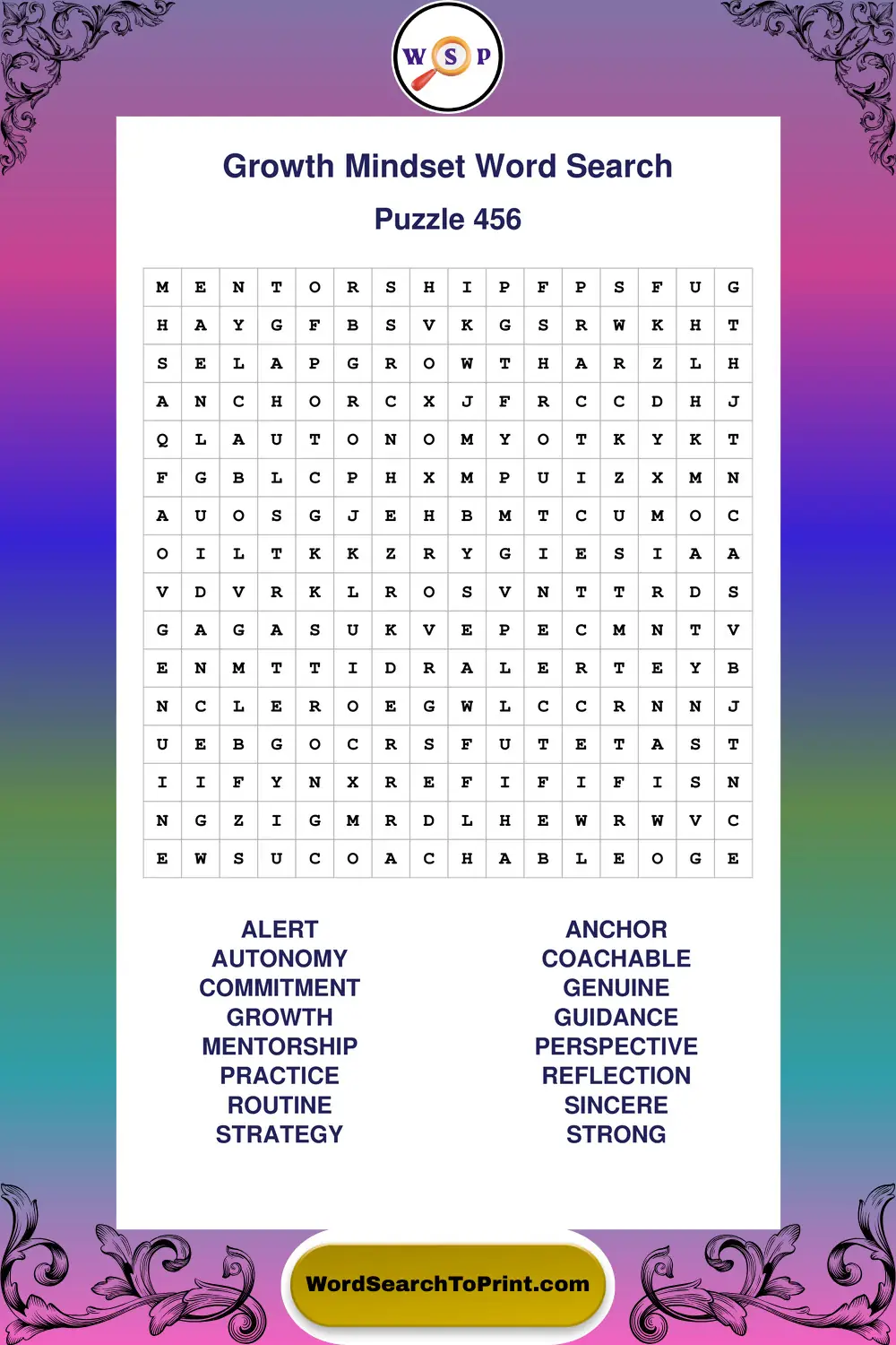 Growth Mindset Word Search Puzzle 456