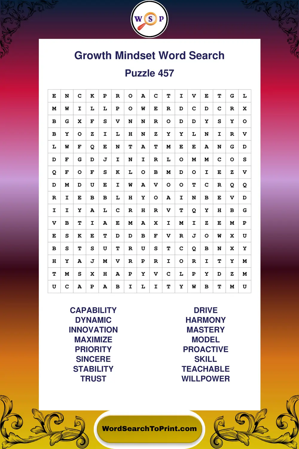 Growth Mindset Word Search Puzzle 457