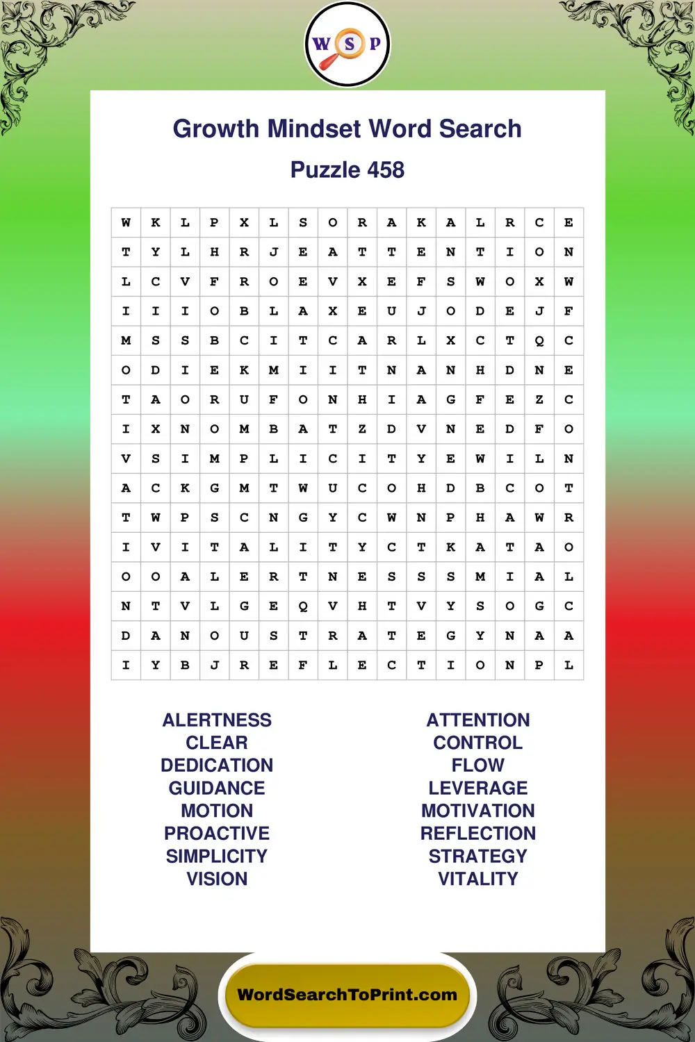 Growth Mindset Word Search Puzzle 458