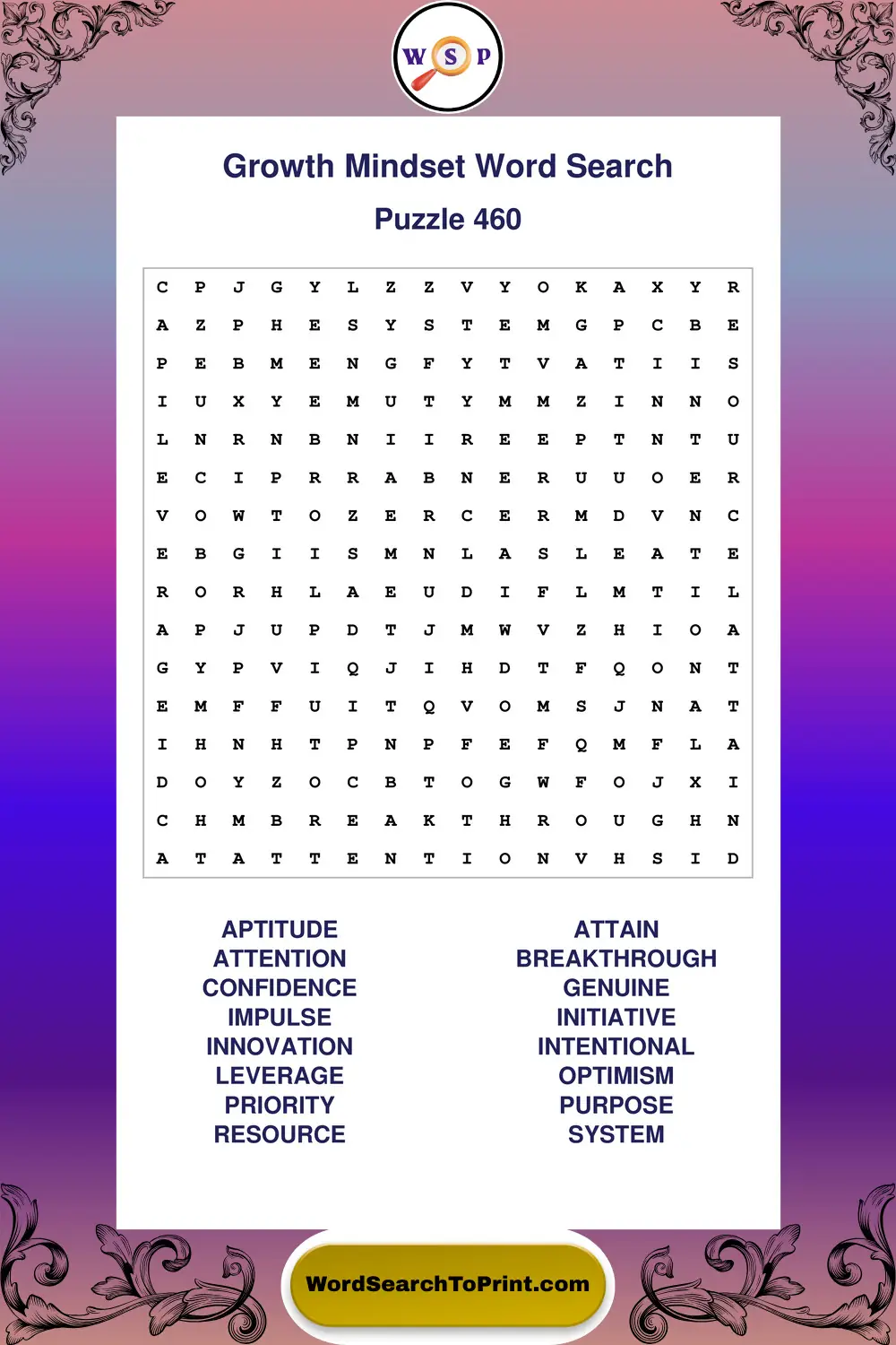 Growth Mindset Word Search Puzzle 460