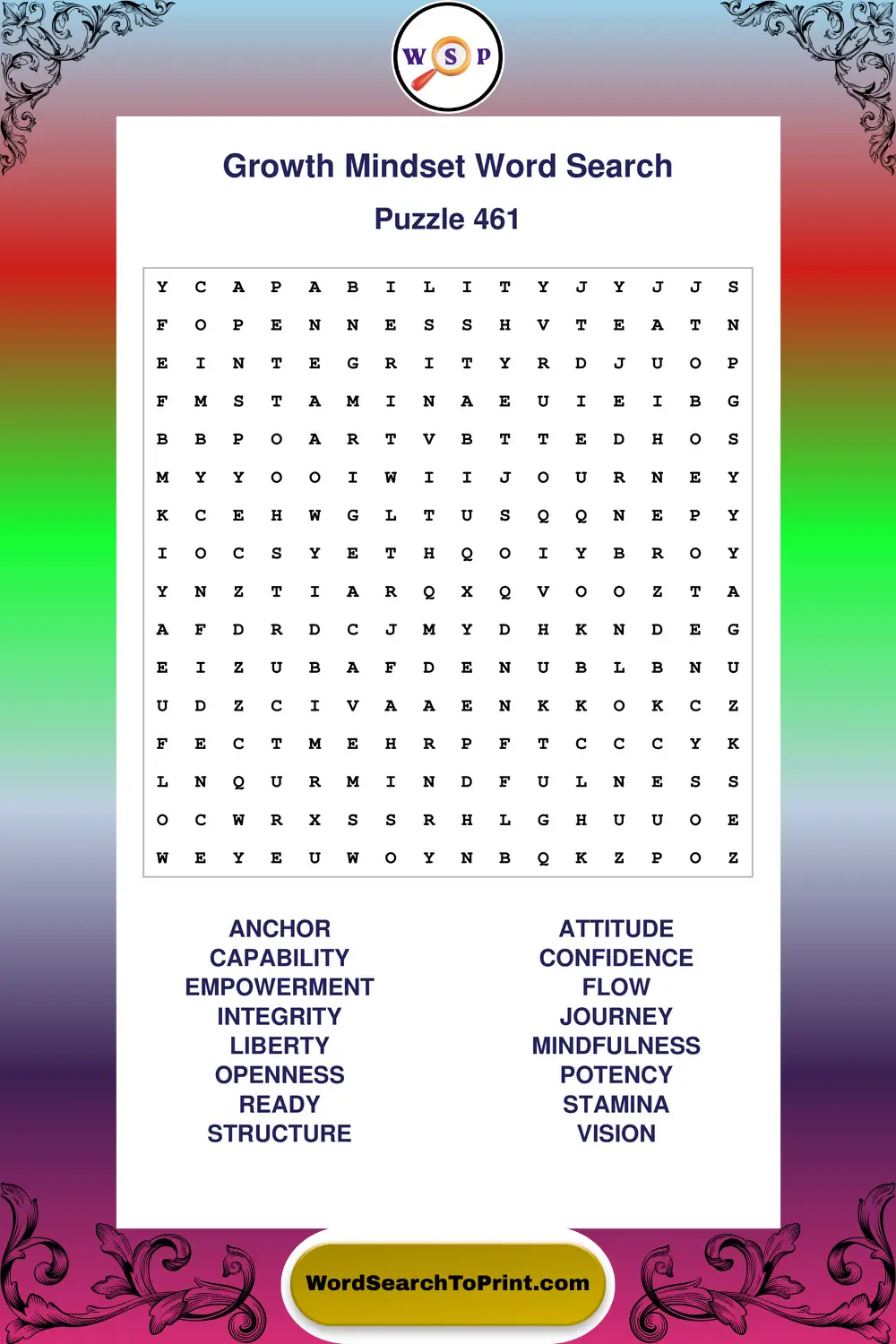 Growth Mindset Word Search Puzzle 461