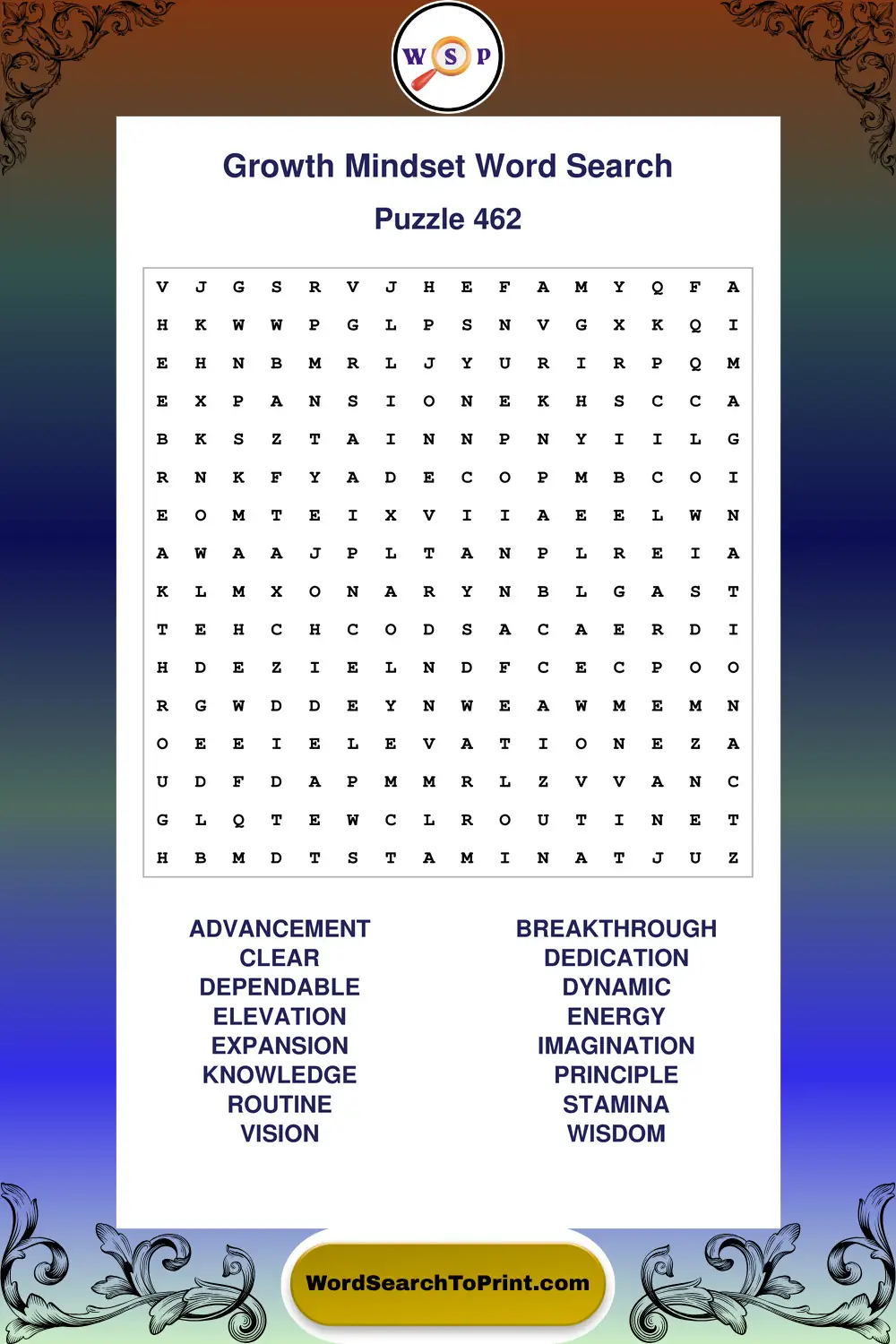 Growth Mindset Word Search Puzzle 462