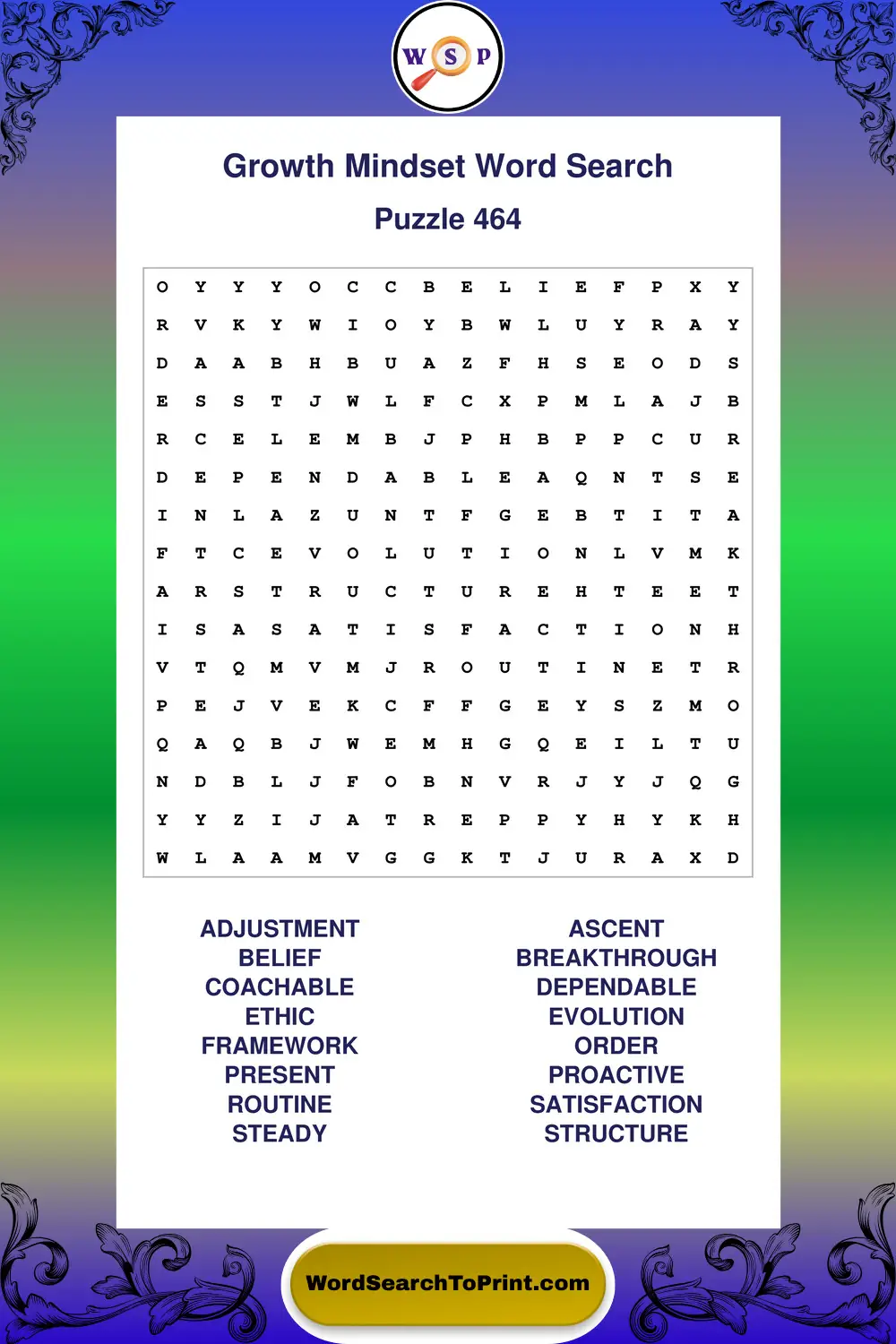 Growth Mindset Word Search Puzzle 464