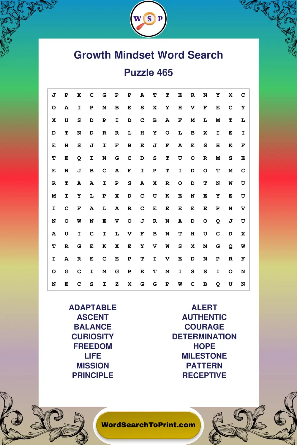 Growth Mindset Word Search Puzzle 465