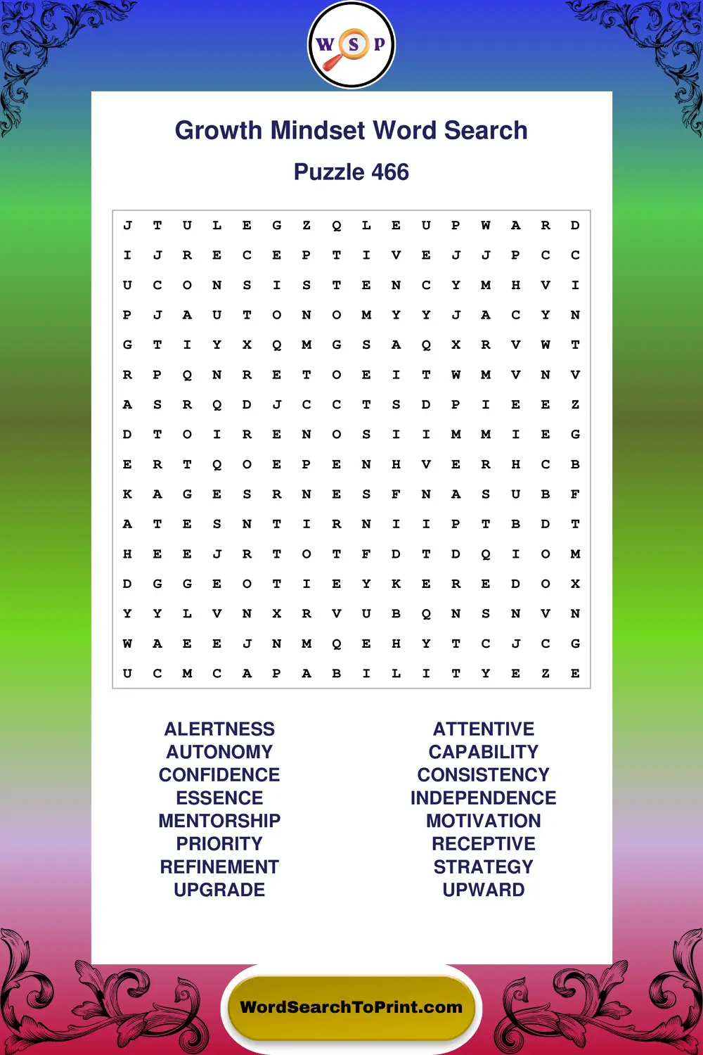 Growth Mindset Word Search Puzzle 466