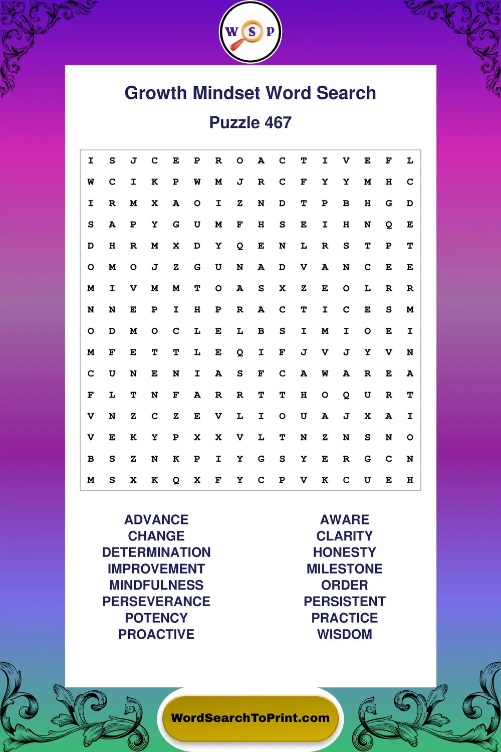 Growth Mindset Word Search Puzzle 467