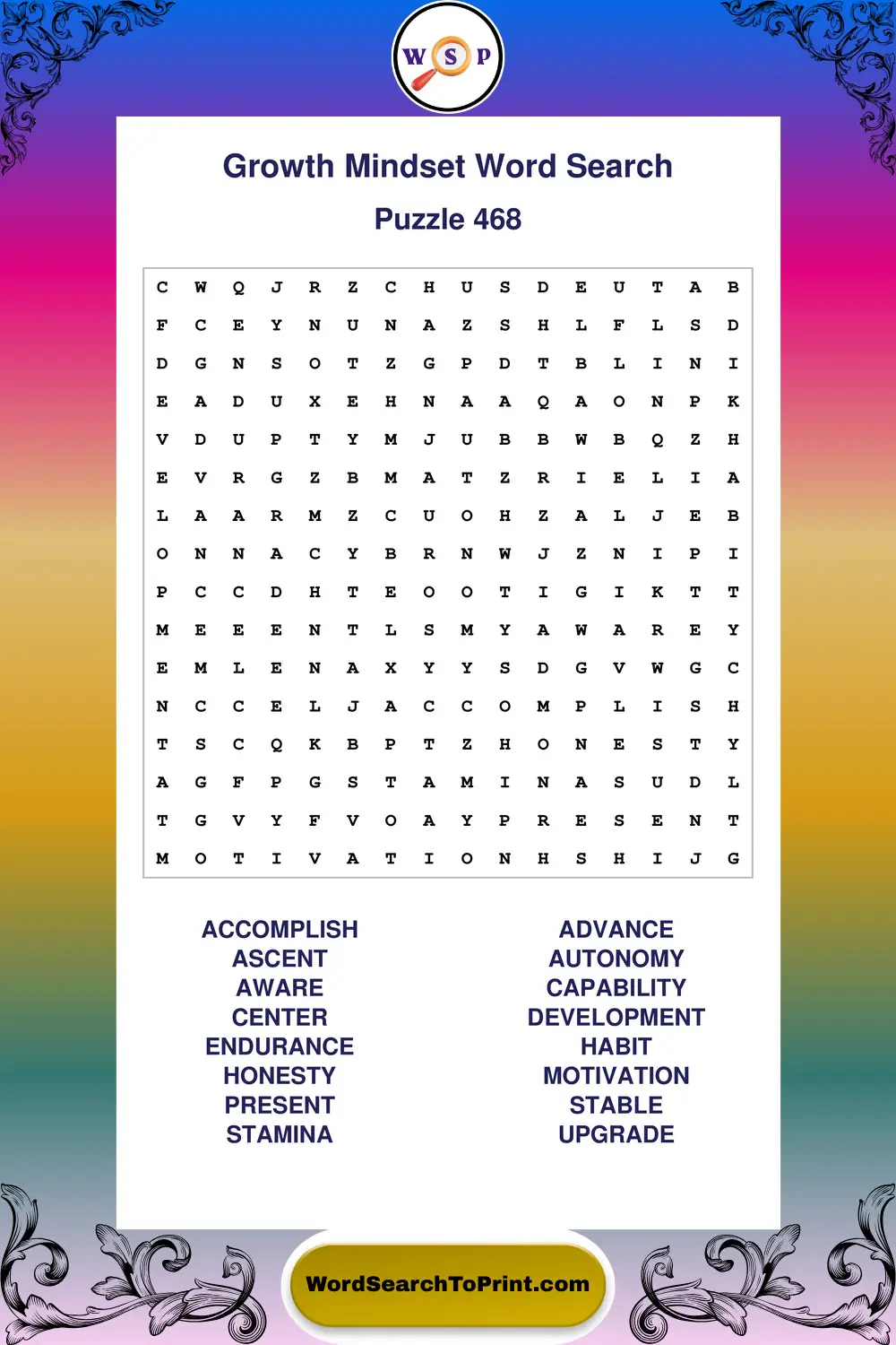 Growth Mindset Word Search Puzzle 468