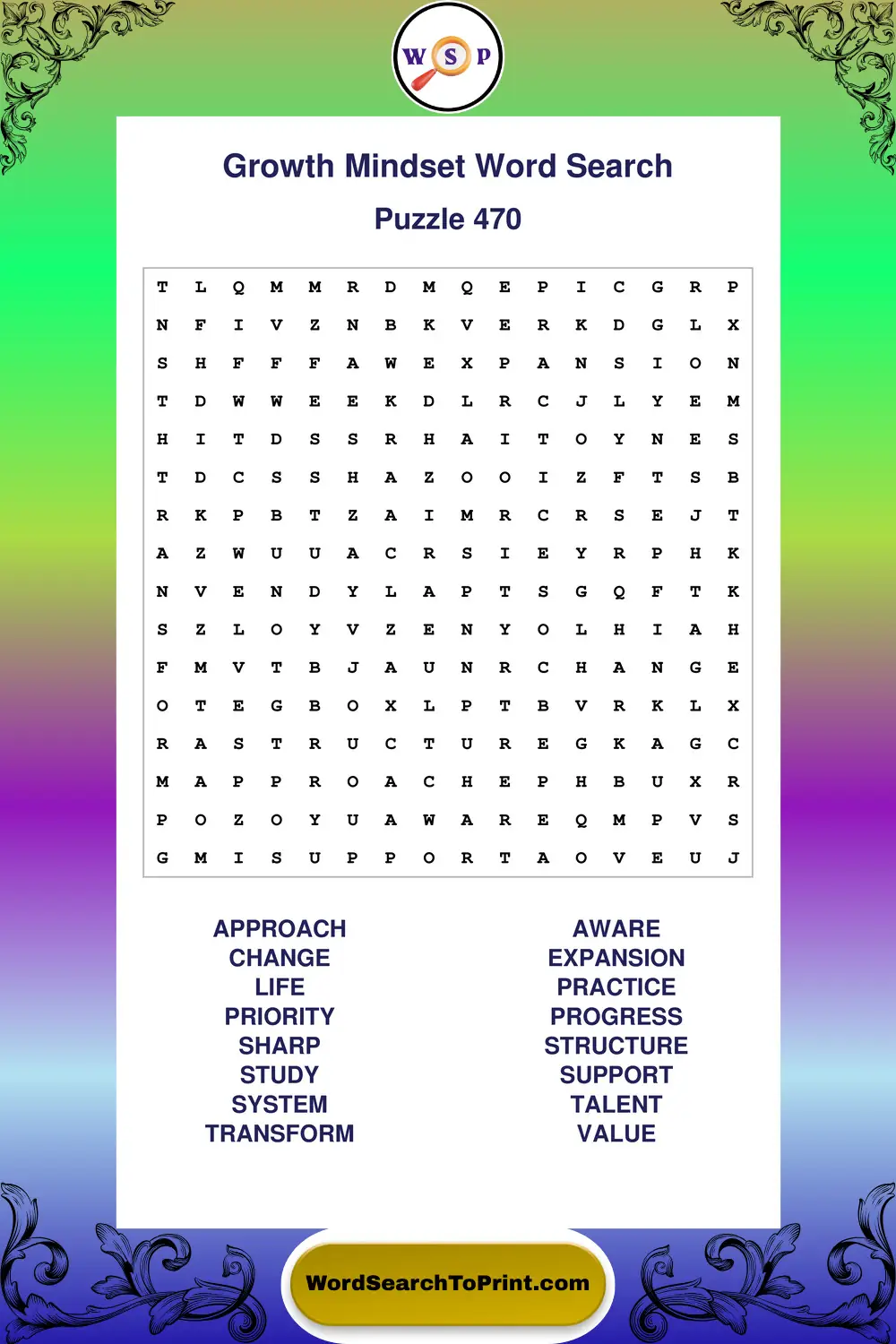 Growth Mindset Word Search Puzzle 470