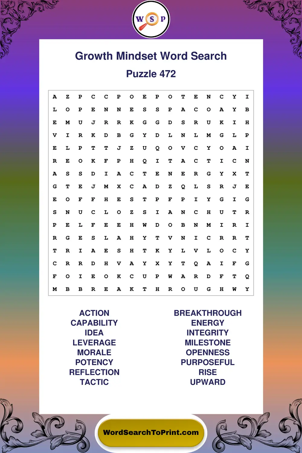 Growth Mindset Word Search Puzzle 472