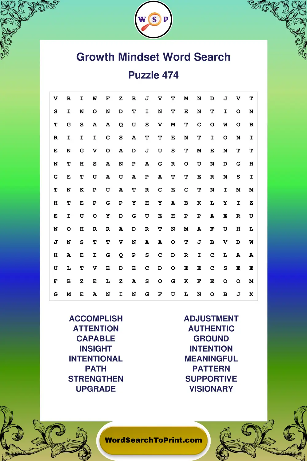 Growth Mindset Word Search Puzzle 474