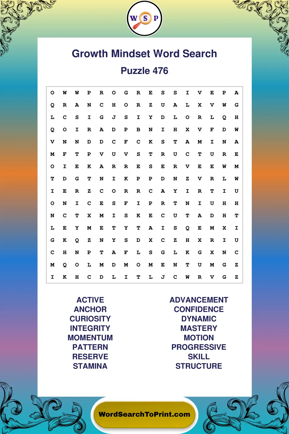 Growth Mindset Word Search Puzzle 476