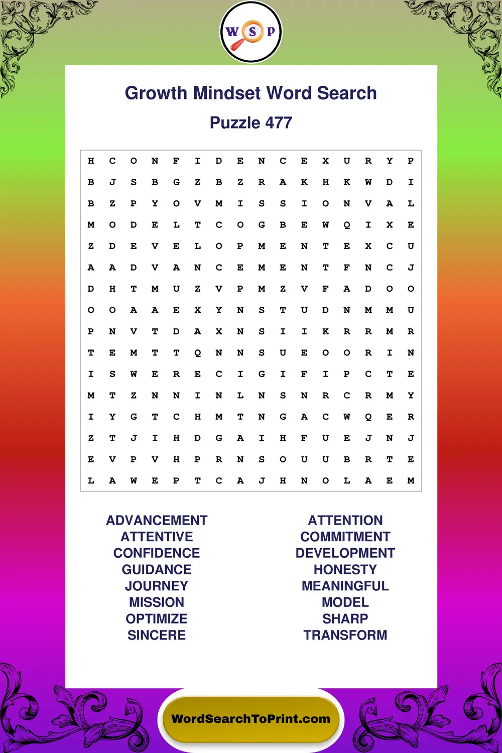 Growth Mindset Word Search Puzzle 477