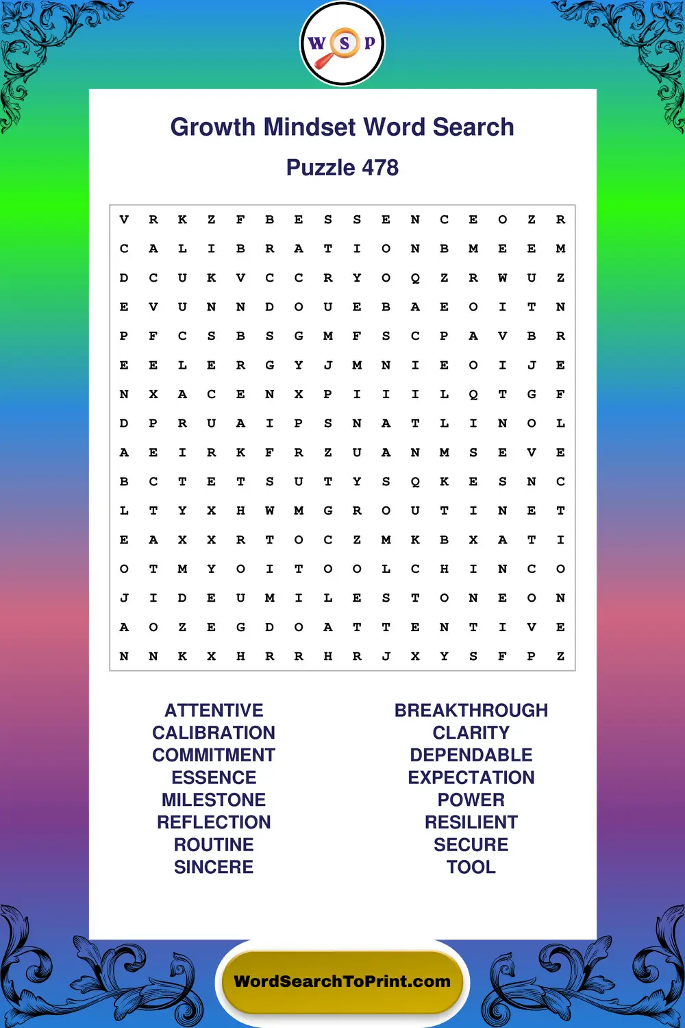 Growth Mindset Word Search Puzzle 478
