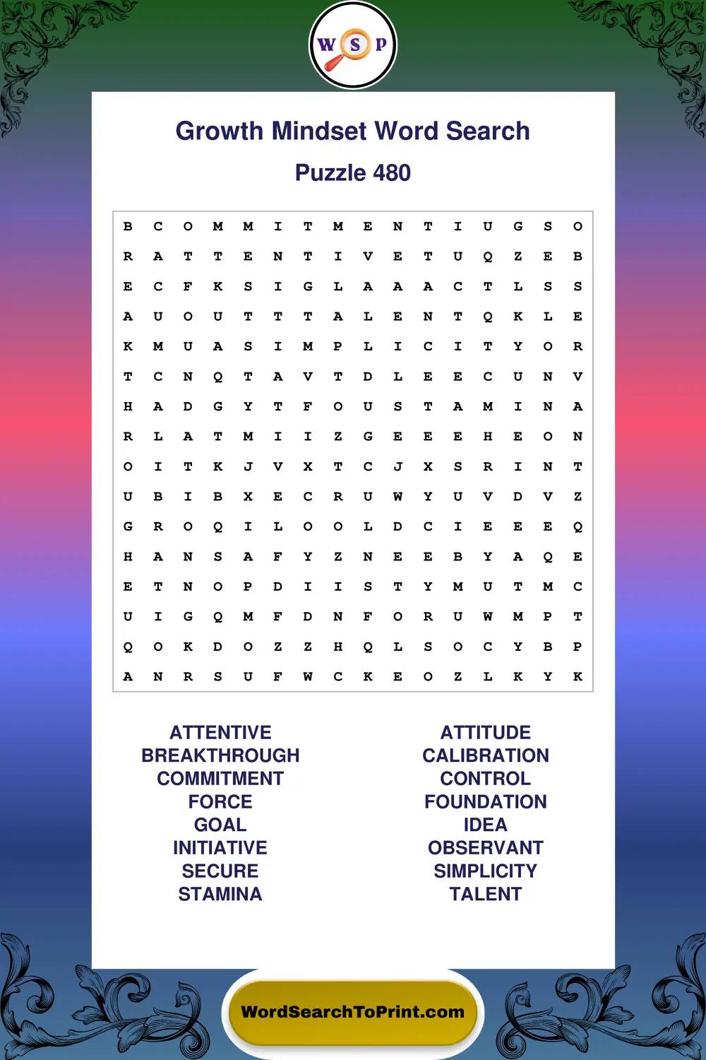 Growth Mindset Word Search Puzzle 480