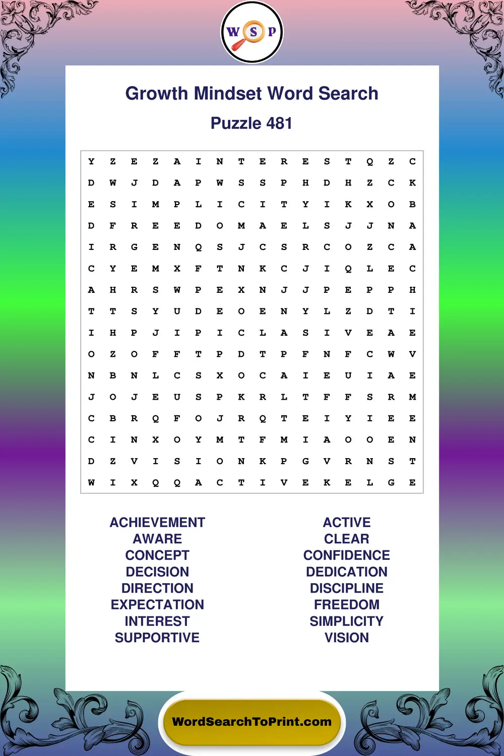 Growth Mindset Word Search Puzzle 481