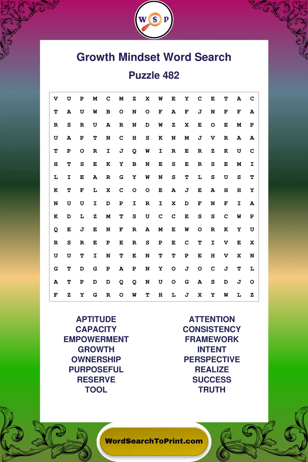 Growth Mindset Word Search Puzzle 482