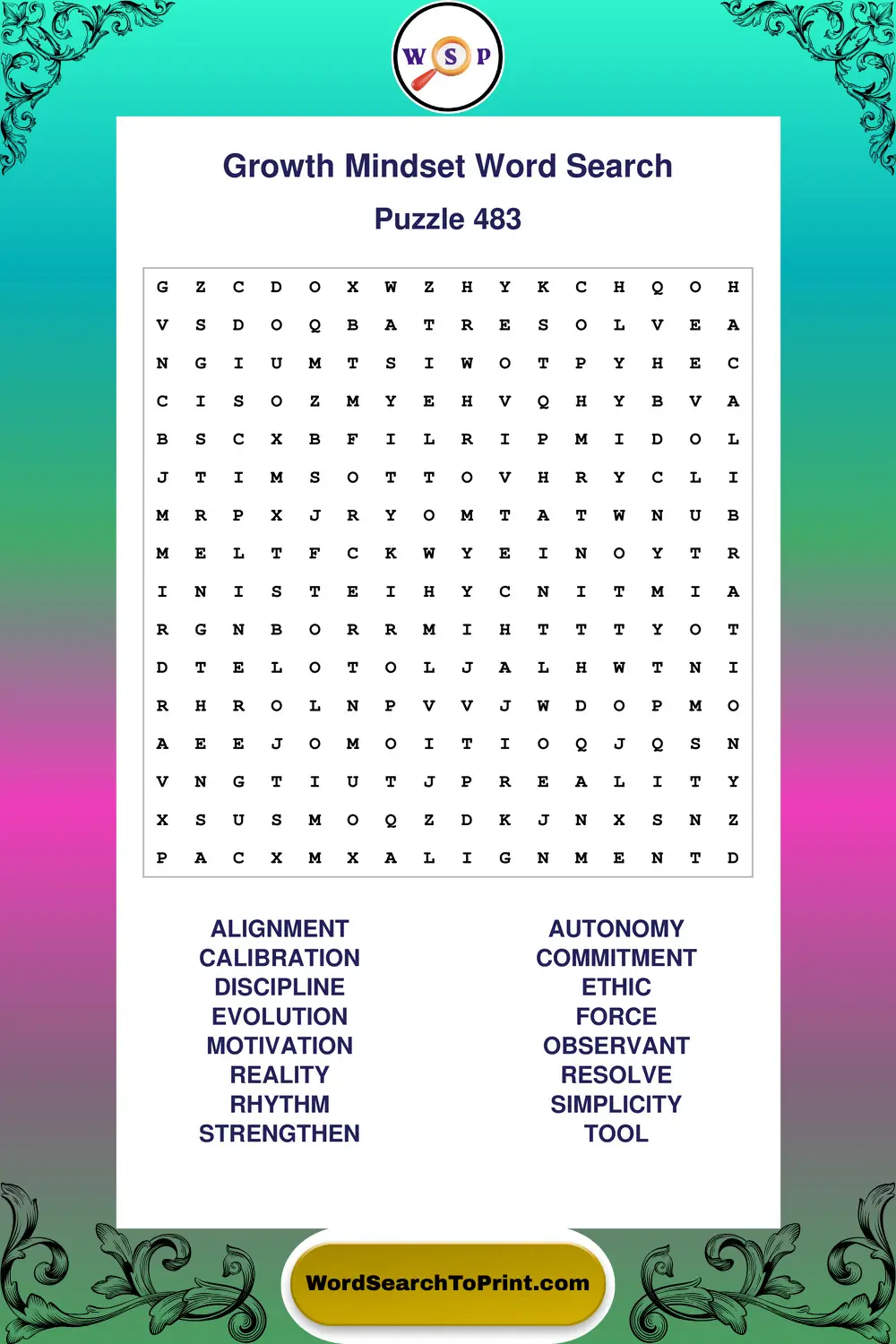 Growth Mindset Word Search Puzzle 483