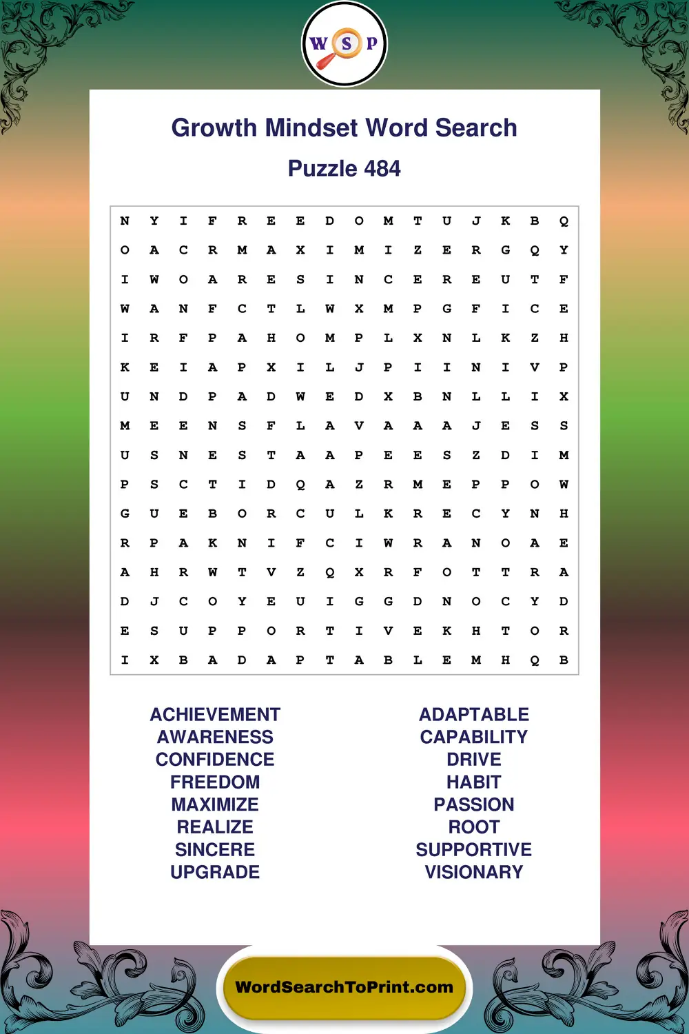 Growth Mindset Word Search Puzzle 484