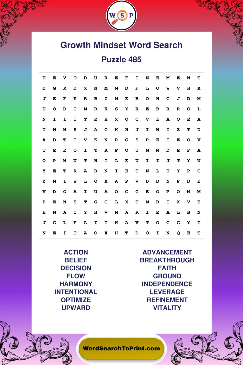 Growth Mindset Word Search Puzzle 485