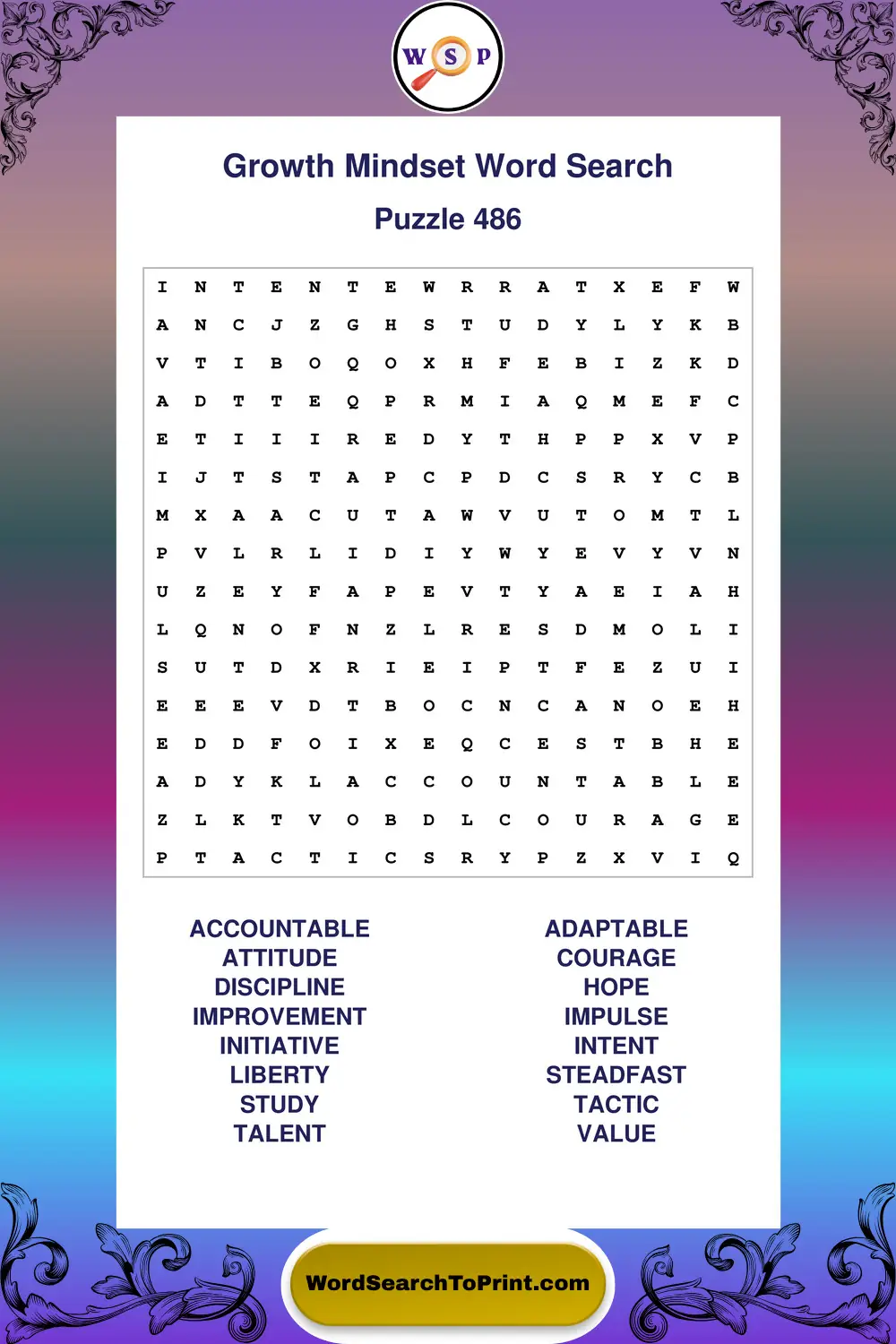 Growth Mindset Word Search Puzzle 486
