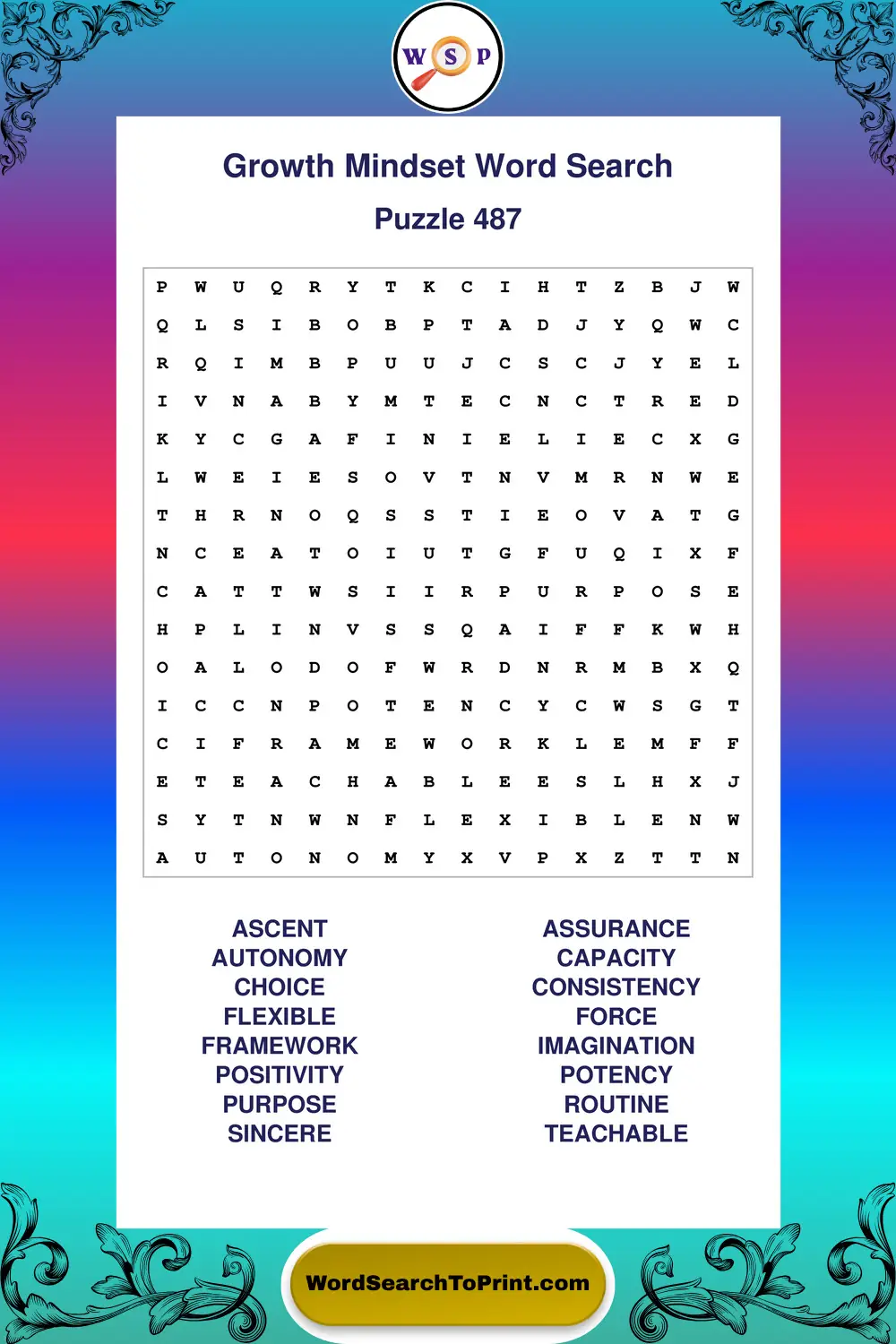 Growth Mindset Word Search Puzzle 487