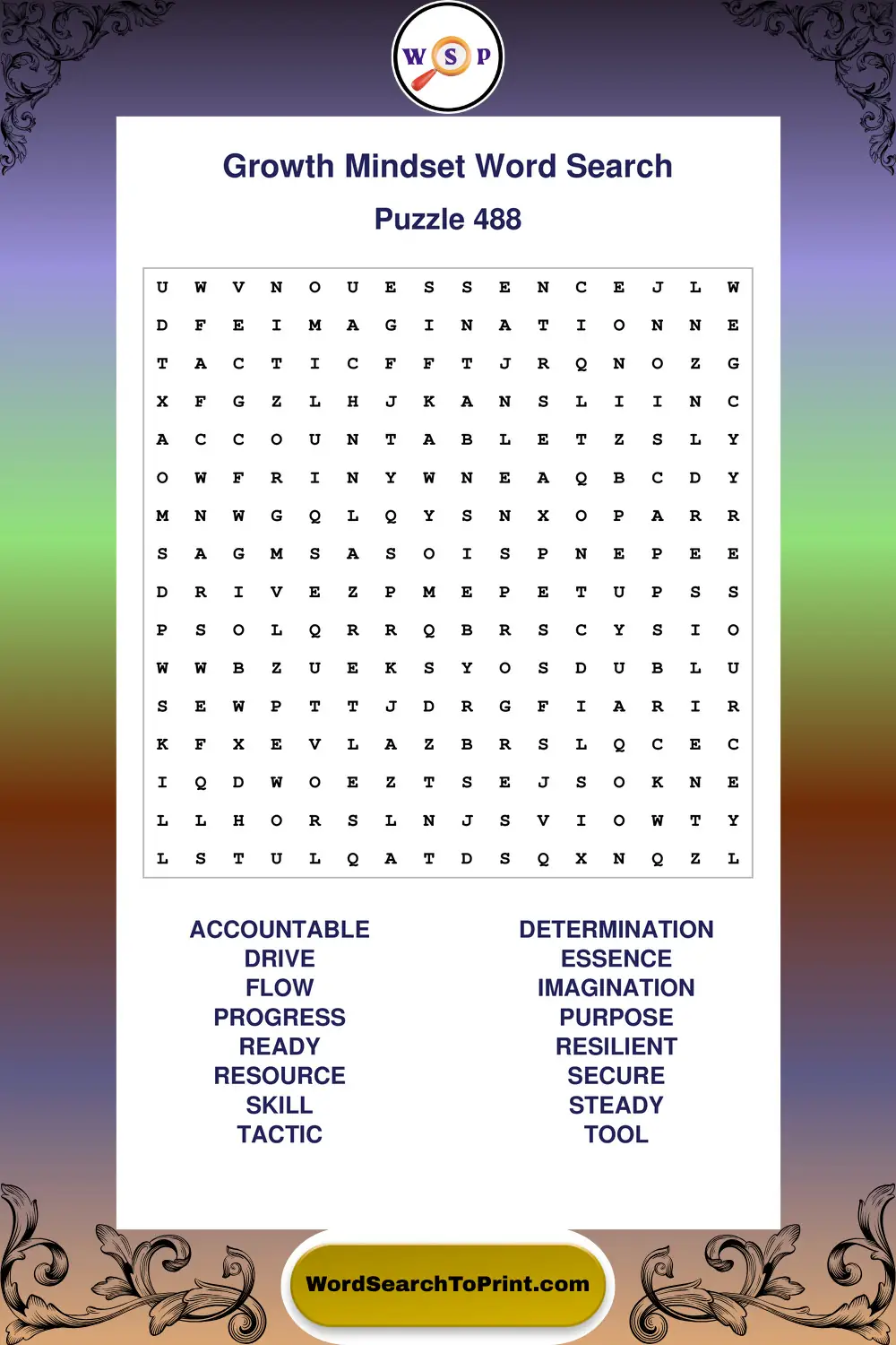 Growth Mindset Word Search Puzzle 488