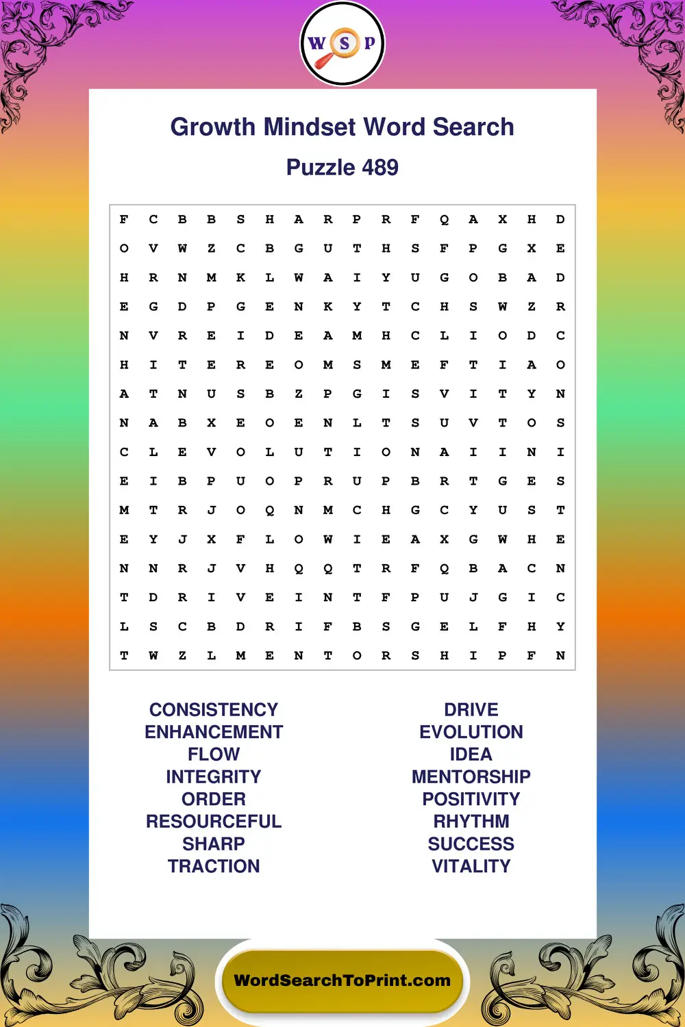 Growth Mindset Word Search Puzzle 489