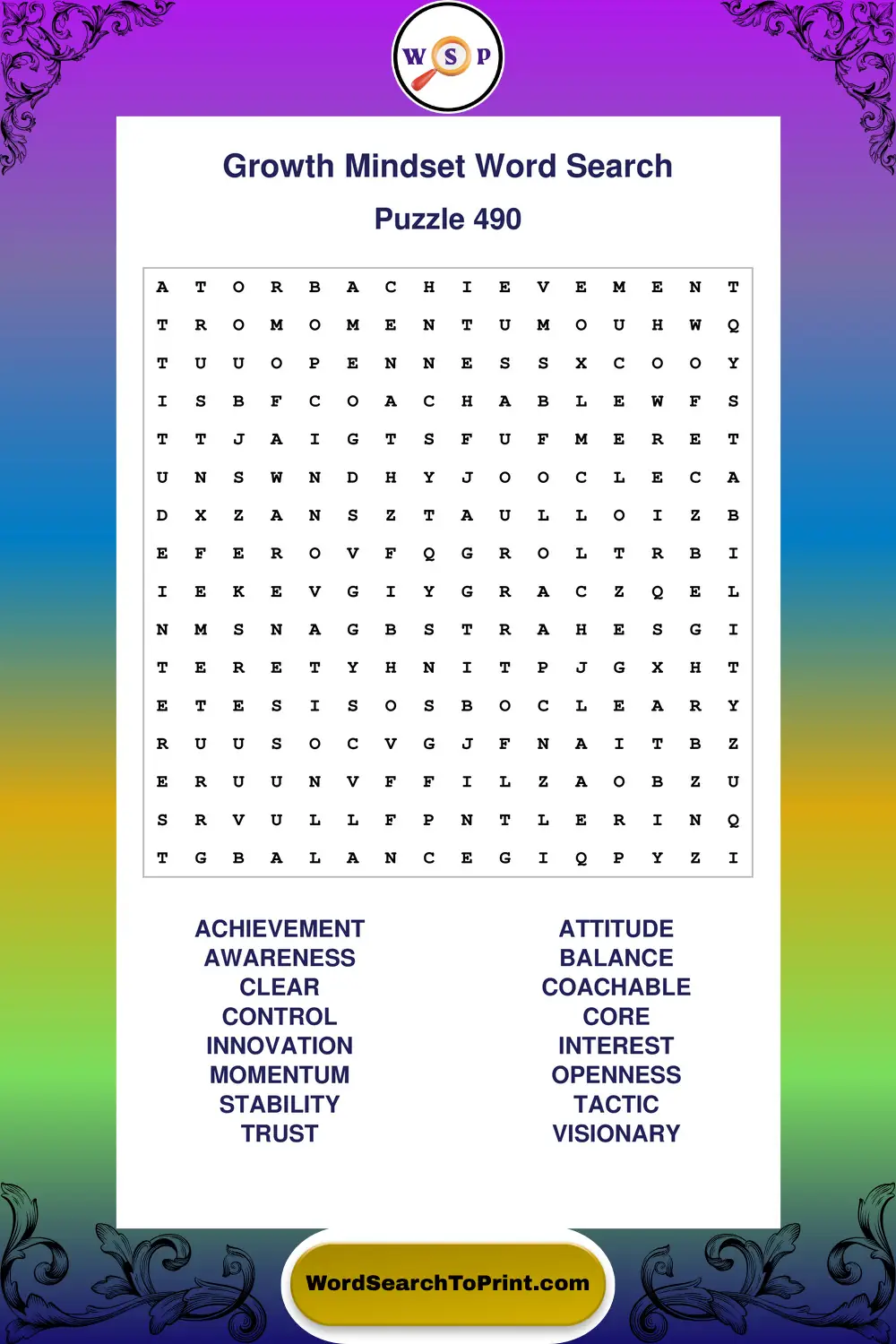 Growth Mindset Word Search Puzzle 490