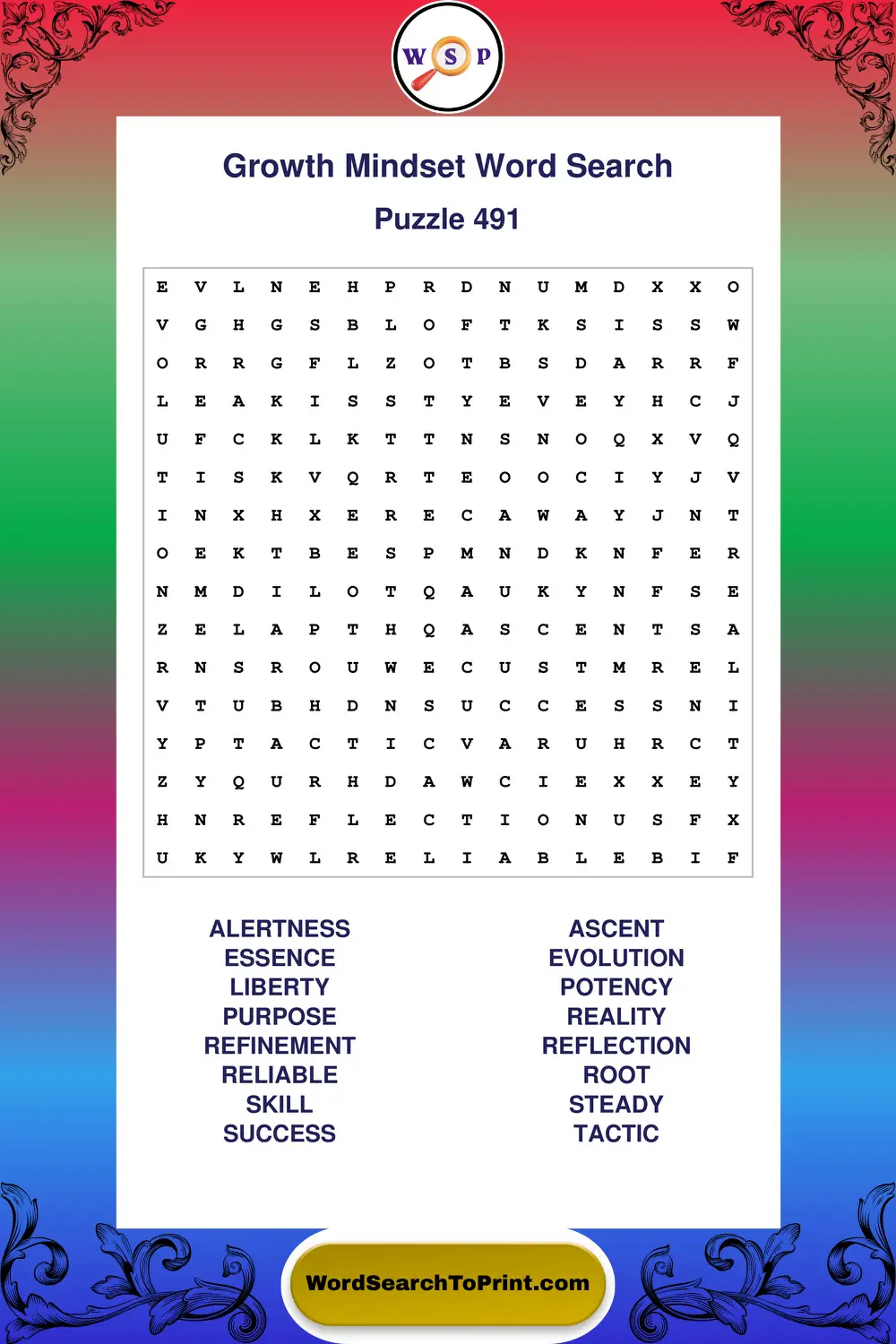 Growth Mindset Word Search Puzzle 491