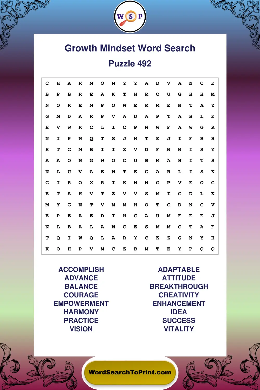Growth Mindset Word Search Puzzle 492
