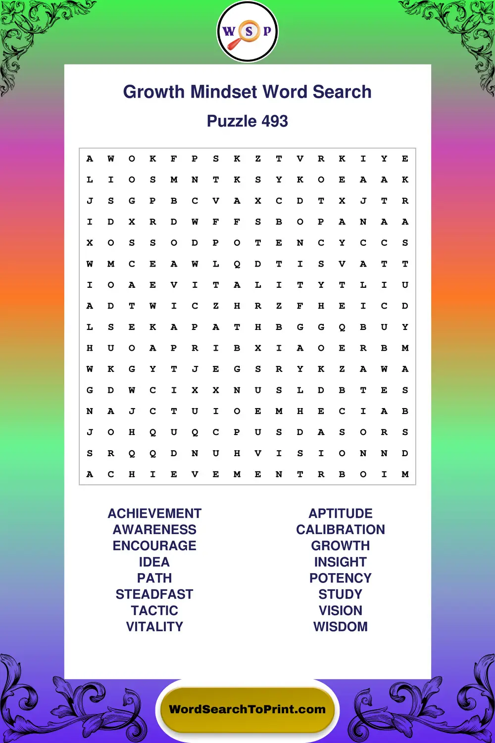 Growth Mindset Word Search Puzzle 493