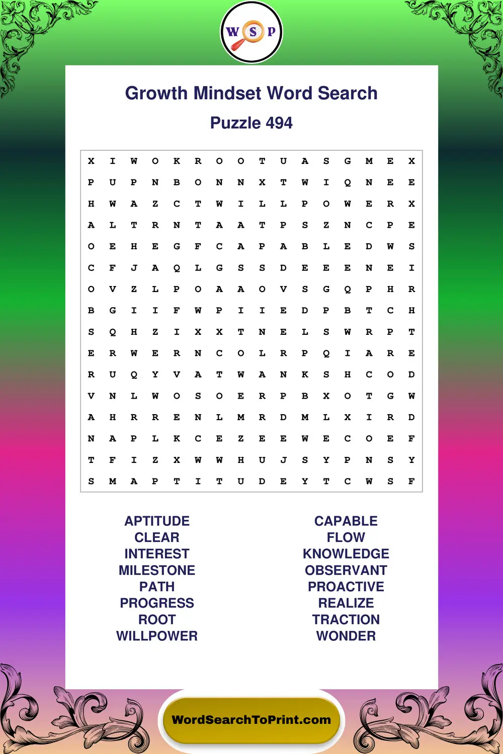 Growth Mindset Word Search Puzzle 494