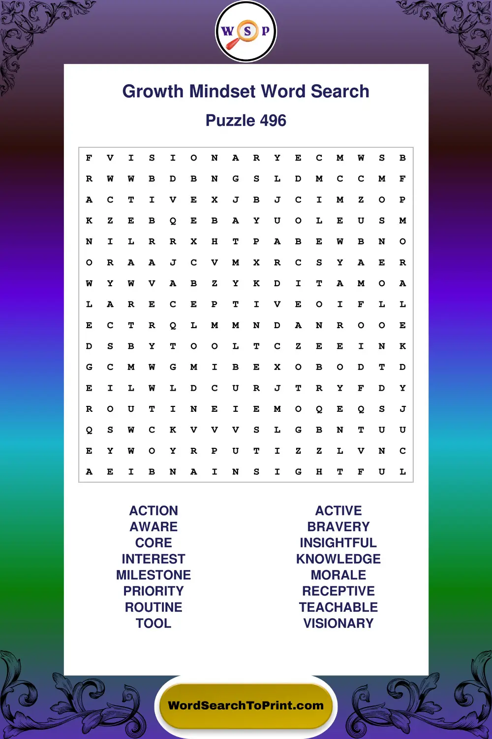 Growth Mindset Word Search Puzzle 496