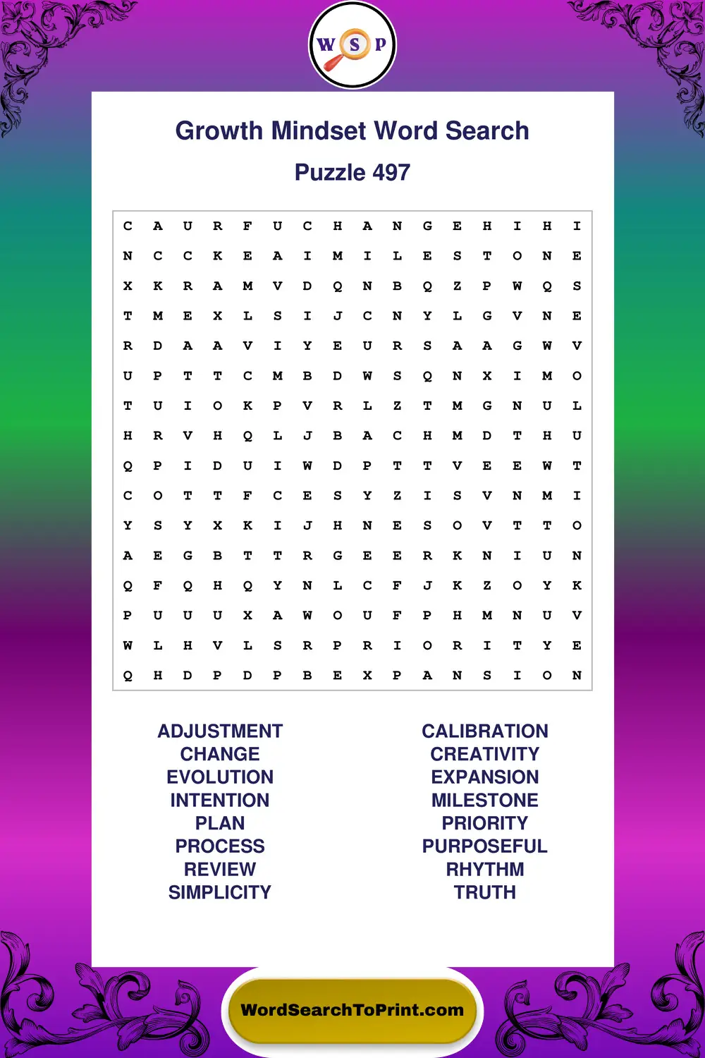 Growth Mindset Word Search Puzzle 497