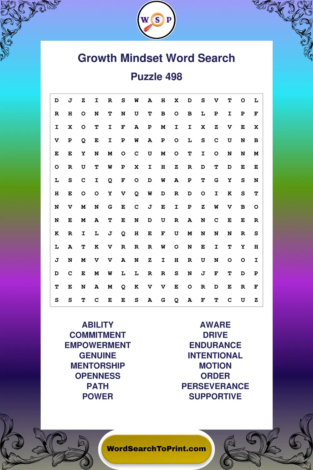 Growth Mindset Word Search Puzzle 498