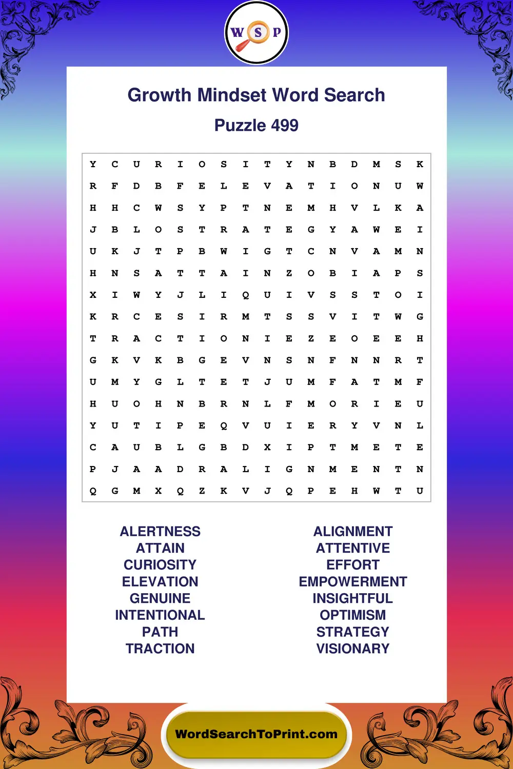 Growth Mindset Word Search Puzzle 499