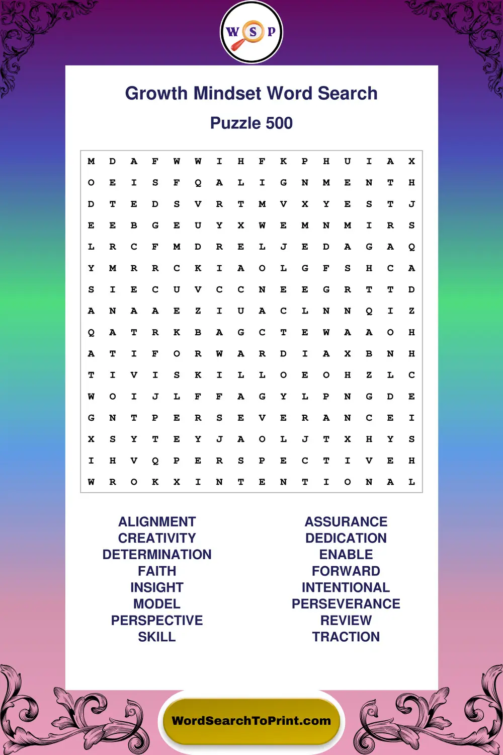 Growth Mindset Word Search Puzzle 500