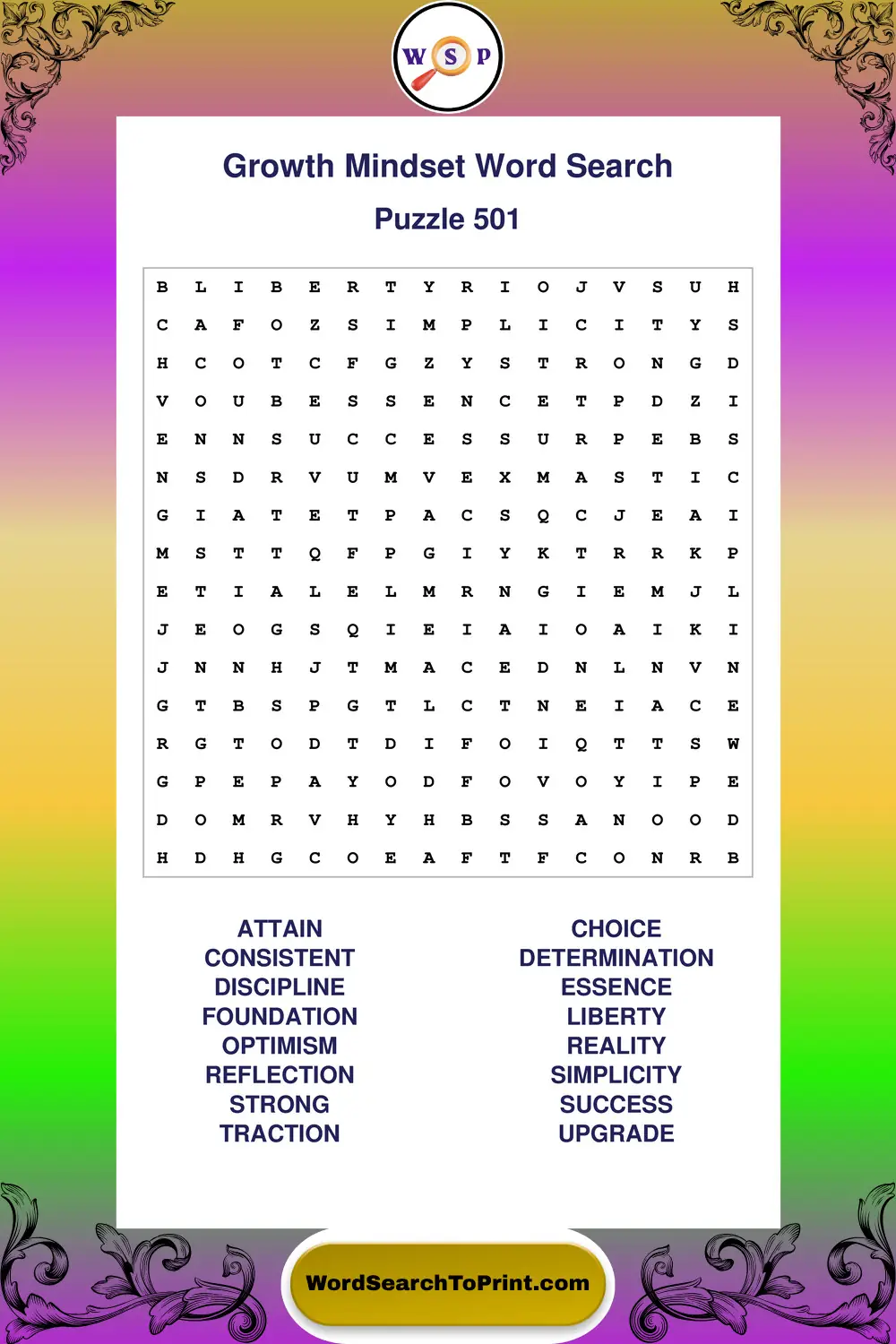 Growth Mindset Word Search Puzzle 501
