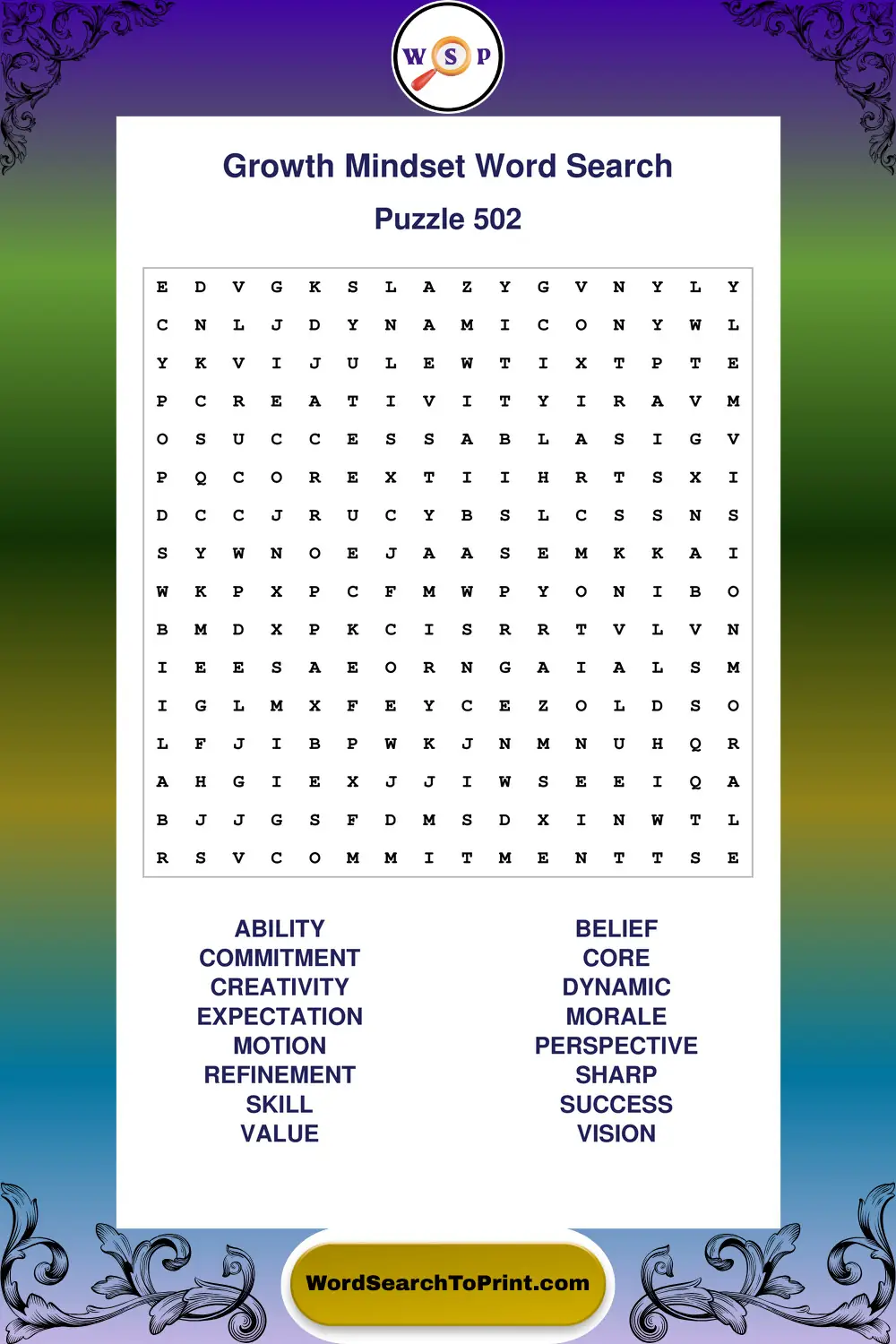 Growth Mindset Word Search Puzzle 502