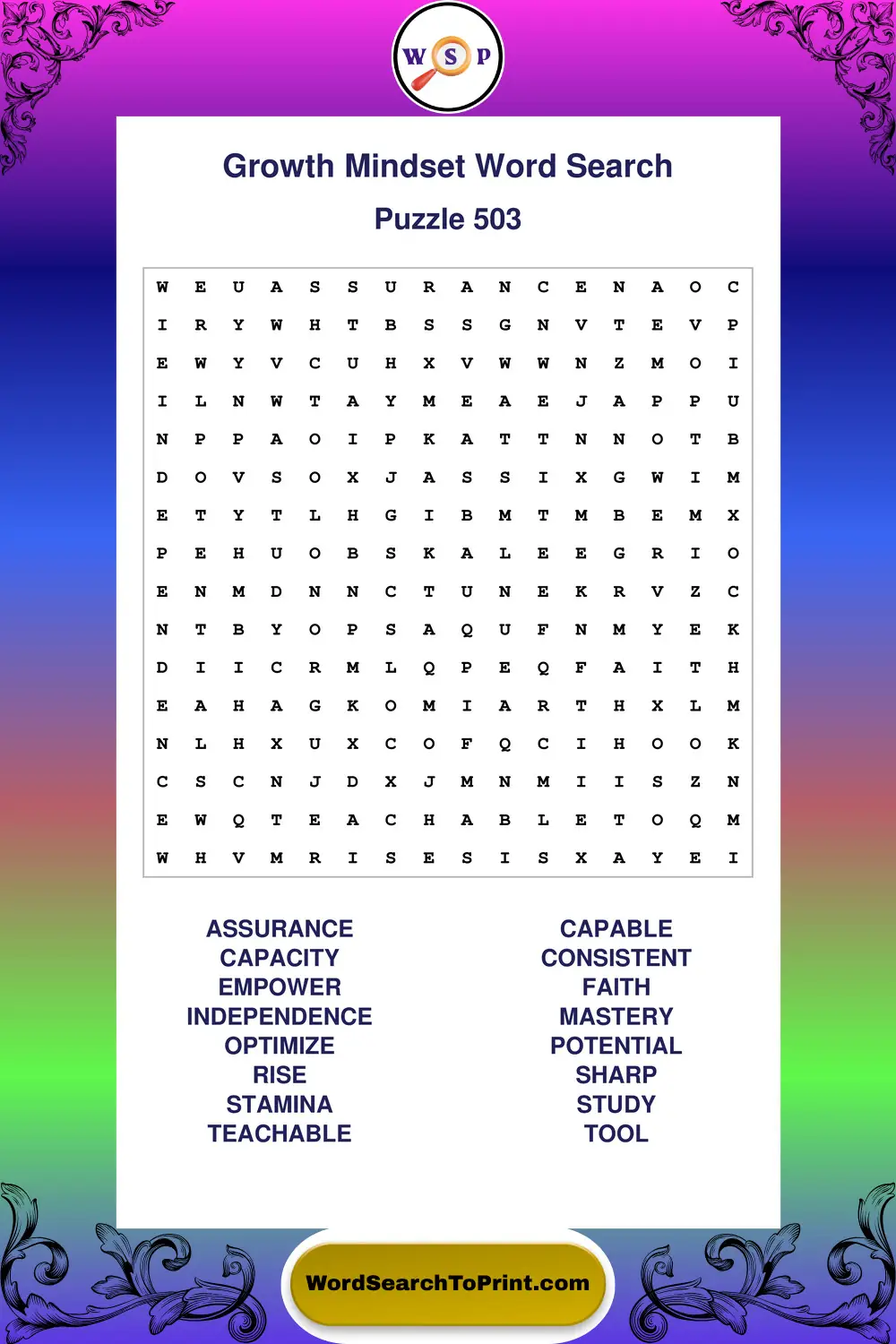Growth Mindset Word Search Puzzle 503
