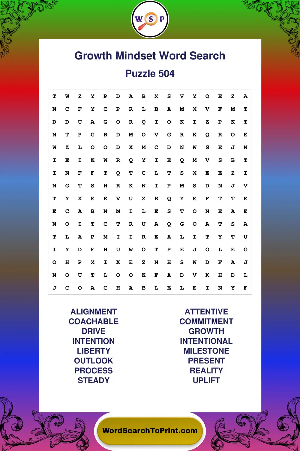 Growth Mindset Word Search Puzzle 504