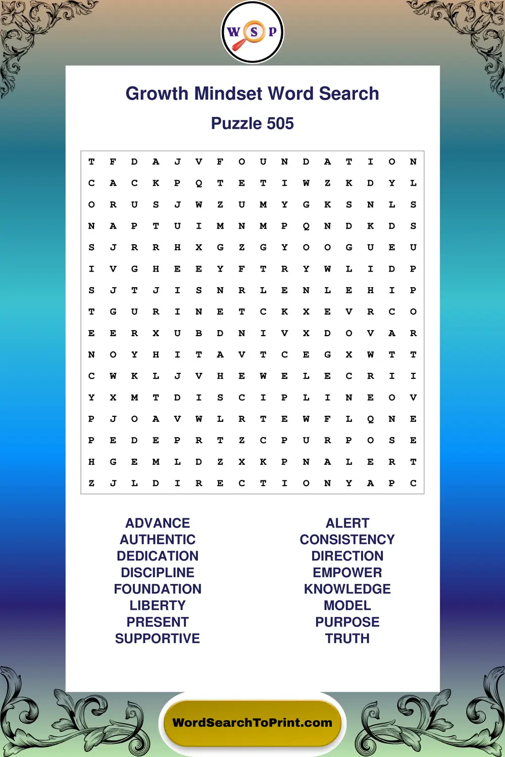 Growth Mindset Word Search Puzzle 505