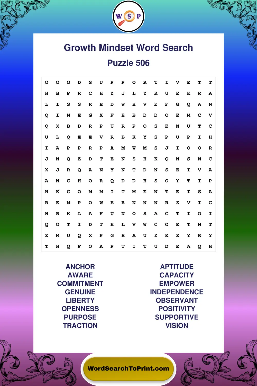 Growth Mindset Word Search Puzzle 506