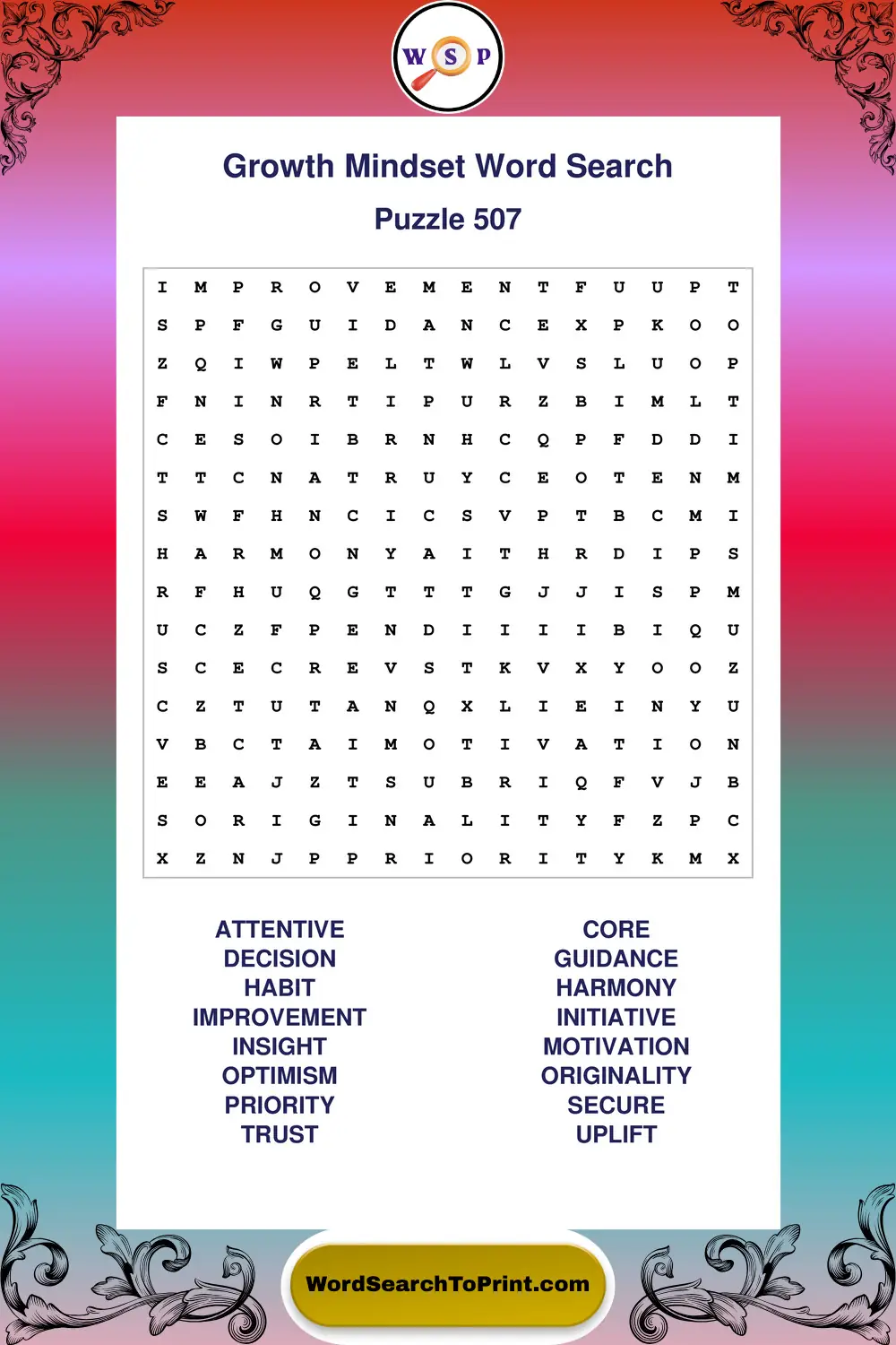 Growth Mindset Word Search Puzzle 507