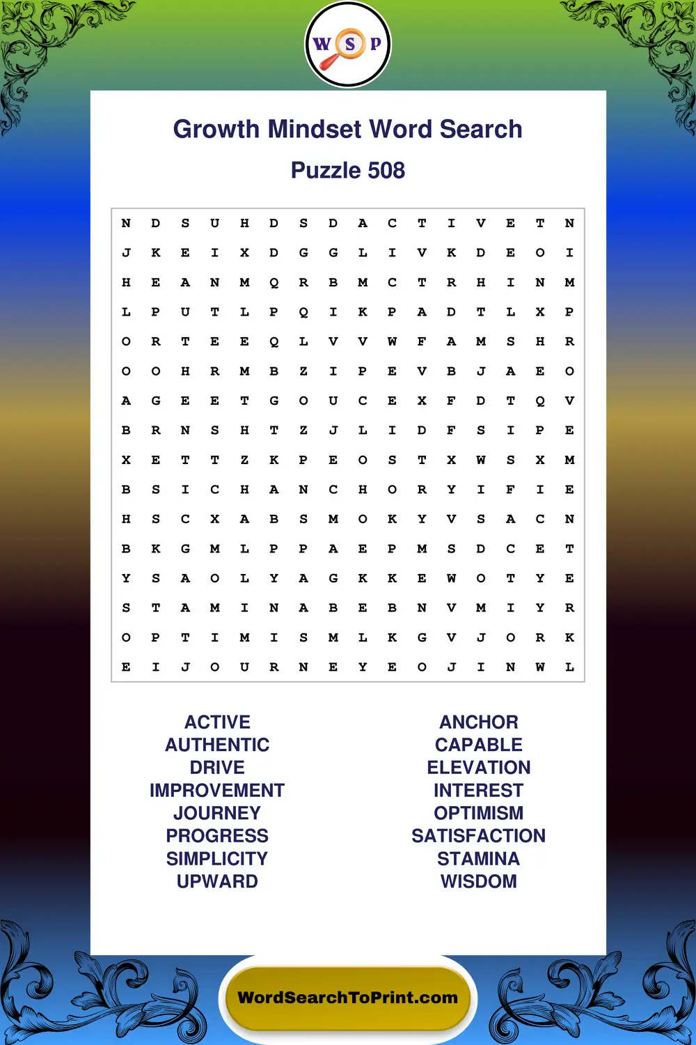 Growth Mindset Word Search Puzzle 508