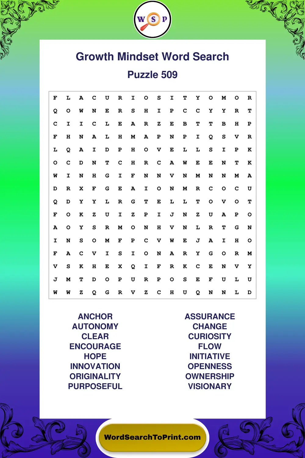 Growth Mindset Word Search Puzzle 509