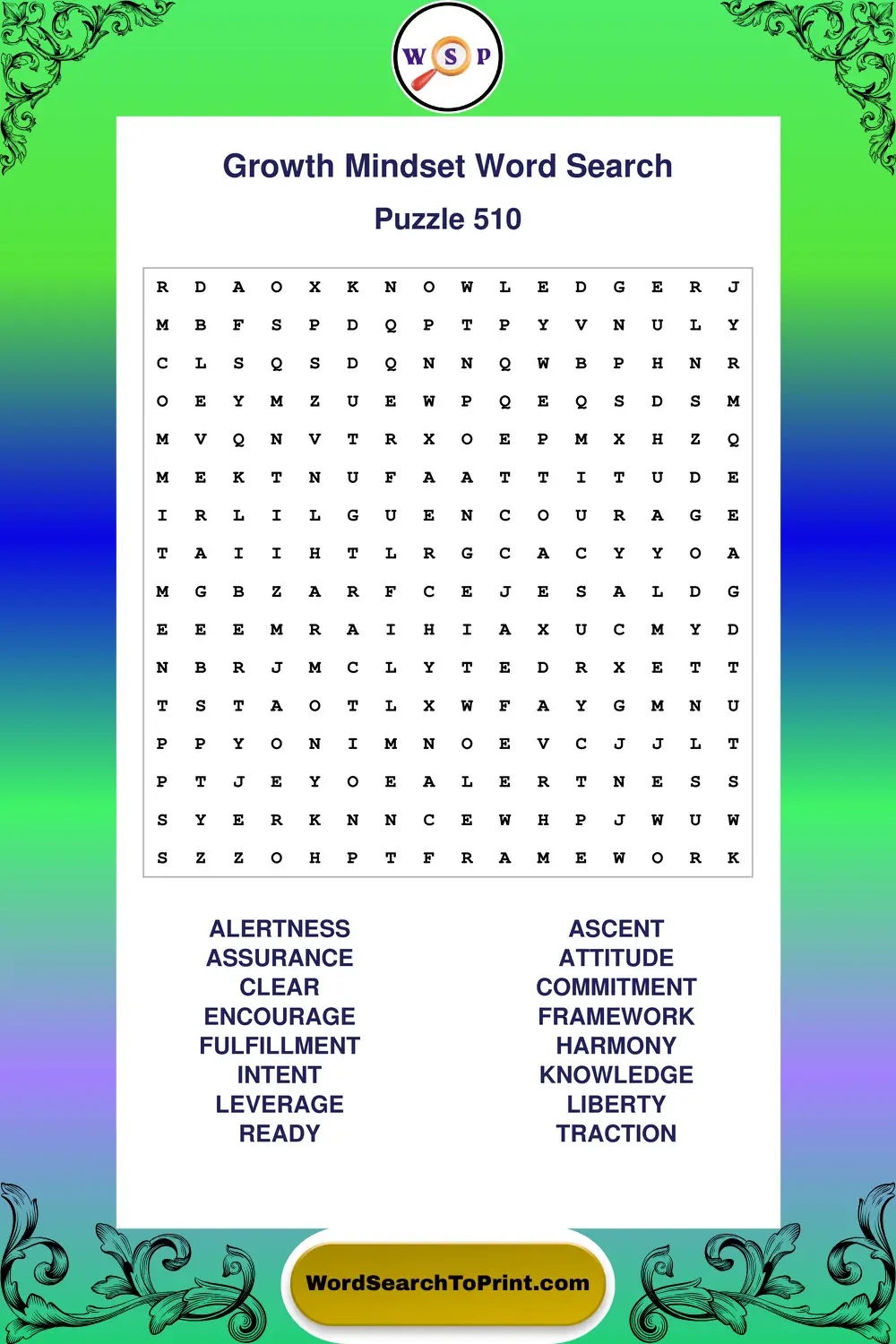 Growth Mindset Word Search Puzzle 510
