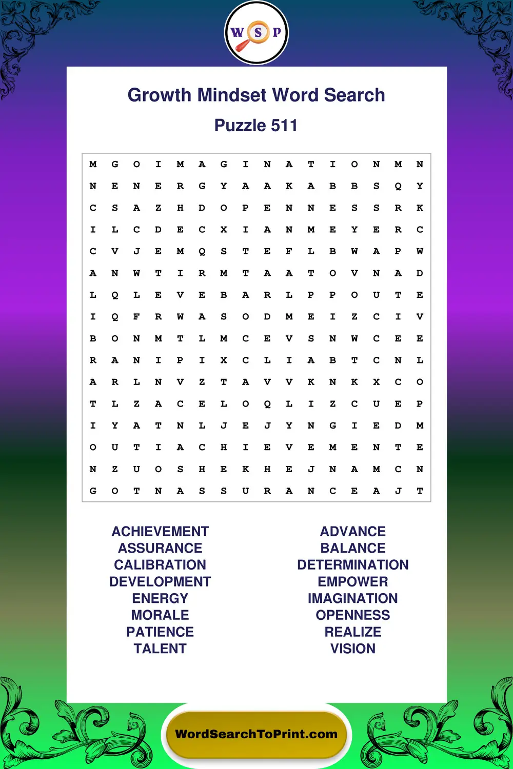 Growth Mindset Word Search Puzzle 511
